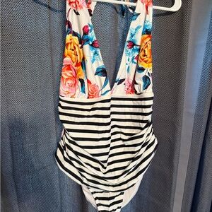 Cupshe Floral and Striped One Piece Swimsuit